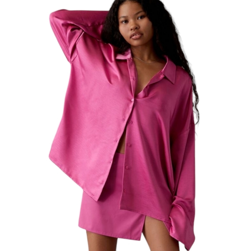 Women's Ryan Destiny Pink Oversize Button Front Shirt Sz Small